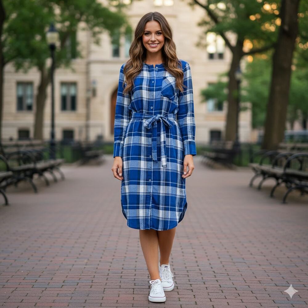 M.i.h Jeans Plaid Flannel Button Down Shirt Dresses Casual Checkered Plaid XS